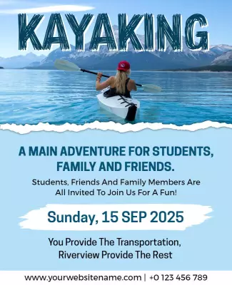 Relaxing Blue Kayaking Adventure for Family and Friends Poster Template