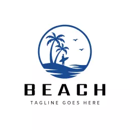 Relaxing Blue Ocean Scene with Palm Trees Beach Logo Template