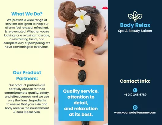 Relaxing Blue Spa Services and Wellness Brochure Template