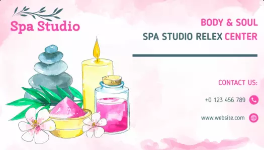 Relaxing Pink Watercolor Spa Treatment Business Card Template