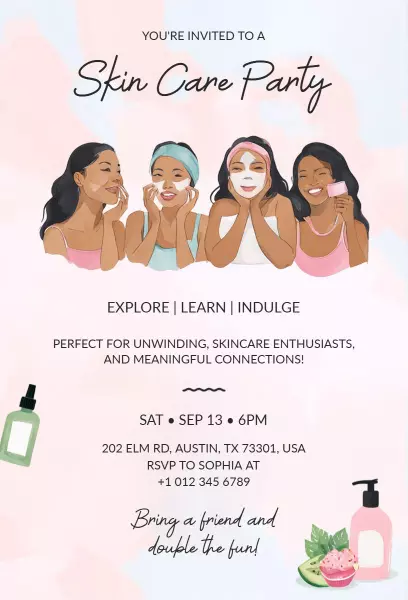 Relaxing Skin Care Unwind Friends Party Invitation Template