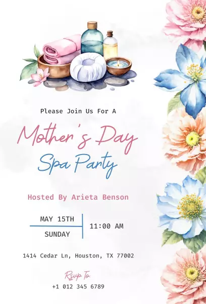 Relaxing Spa Retreat Mother's Day Celebration Invitation Template