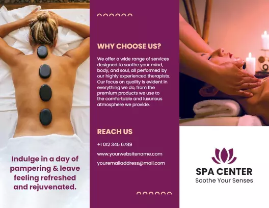 Relaxing Spa Wellness Services and Rejuvenation Brochure Template