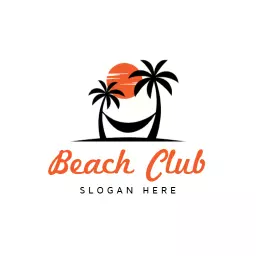 Relaxing Tropical Vibes with Palm Trees and Sun Logo Template
