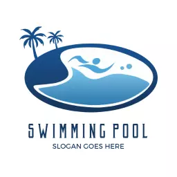 Relaxing Waves and Palm Trees Representing Swimming Pool Logo Template