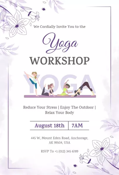 Relaxing Yoga Stress Relief Outdoor Workshop Invitation Template