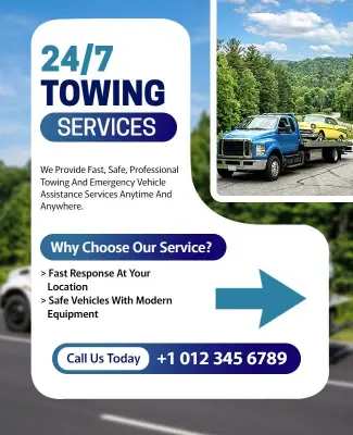 Reliable 24/7 Towing Service Information Poster Template