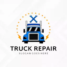 Reliable Blue Truck Design with Tools for Repair Services Logo Template