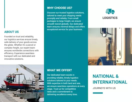 Reliable Logistics Shipping and Transport Services Brochure Template