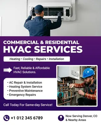 Reliable Purple HVAC Maintenance and Repair Services Flyer Template