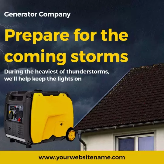 Reliable Yellow Generator for Storm Preparedness Ad Template