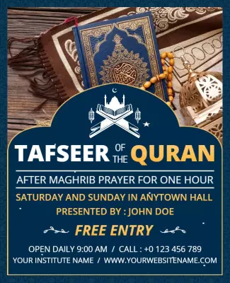Elegant Blue Quran Tafseer Session Invitation Flyer Template