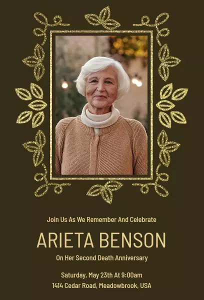 Remembering Arieta Benson Second Death Anniversary Invitation Template