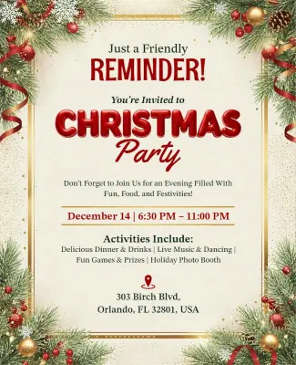 Reminder Holiday Christmas Party Invitation Flyer Template