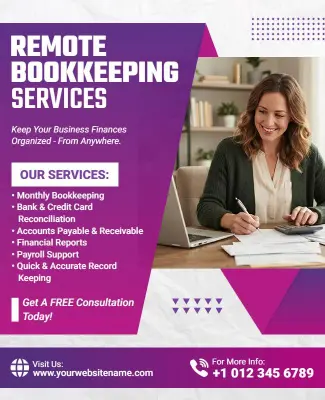 Remote Bookkeeping Services Promotional Flyer Template