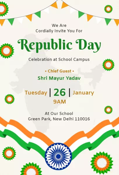 Republic Day India School Celebration Invitation Template