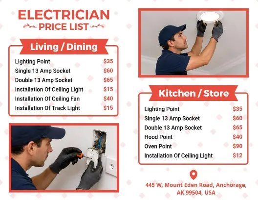 Residential Electrician Service Price List Template