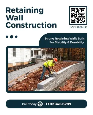 Residential Retaining Wall Construction Services Poster Template