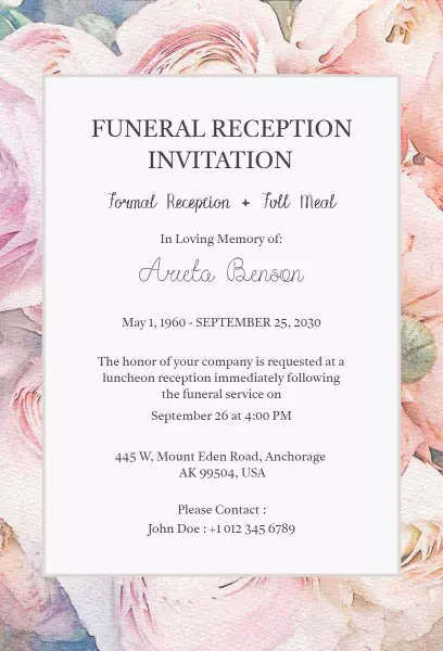 Respectful Funeral Reception Memory Gathering Invitation Template