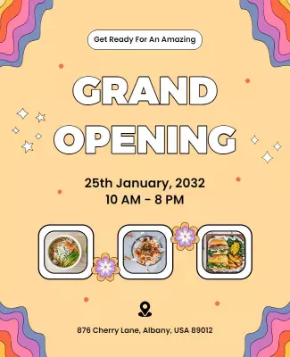 Playful Retro Grand Opening Celebration Flyer Template