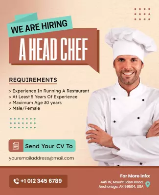 Restaurant Head Chef Hiring Flyer Template