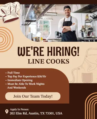 Restaurant Hiring Line Cooks Job Poster Template