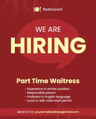 Restaurant Hiring Part Time Waitress Flyer Template