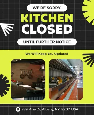 Restaurant Kitchen Closed Announcement Flyer Template