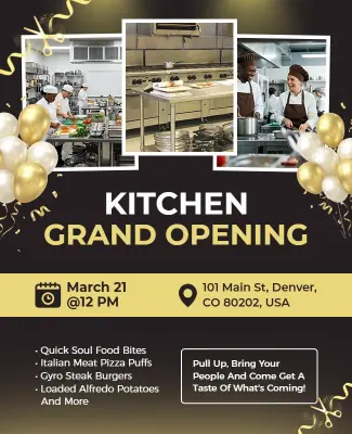 Restaurant Kitchen Grand Opening Celebration Flyer Template