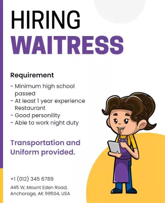 Restaurant Waitress Hiring Announcement Flyer Template