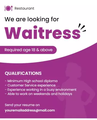 Restaurant Waitress Job Advertisement Flyer Template