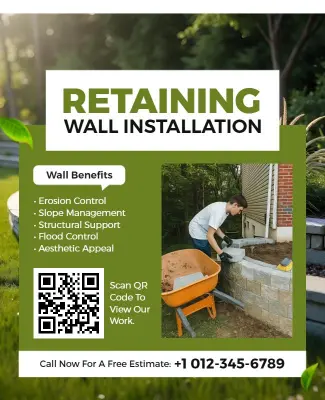 Retaining Wall Installation & Landscaping Services Flyer Template
