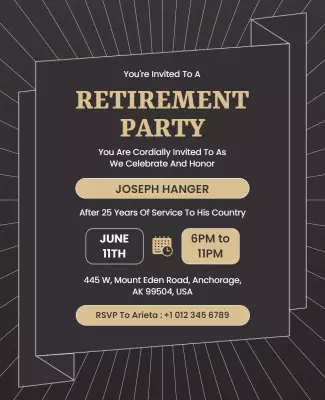 Elegant Black Gold Retirement Party Celebration Flyer Template