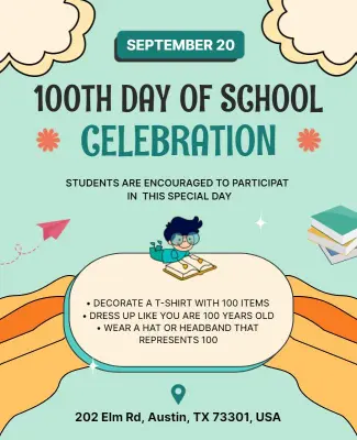 Retro 100th Day of School Celebration Flyer Template