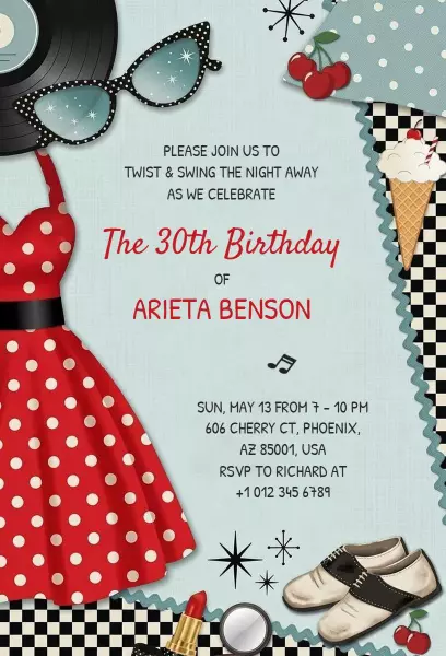 Retro 30th Birthday Swing Dance Celebration Invitation Template