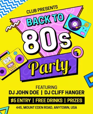 Retro 80s Themed Dance Party Flyer Template