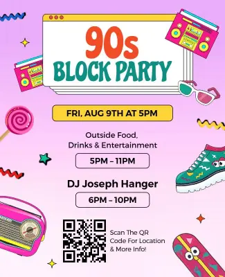 Retro 90s Block Party Event Flyer Template