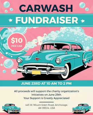 Retro Aqua Carwash Fundraiser Event Poster Template