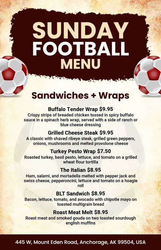 Retro Athletic Style Sunday Football Special Menu Template