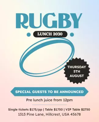 Retro Blue Rugby Lunch Event 2030 Poster Template