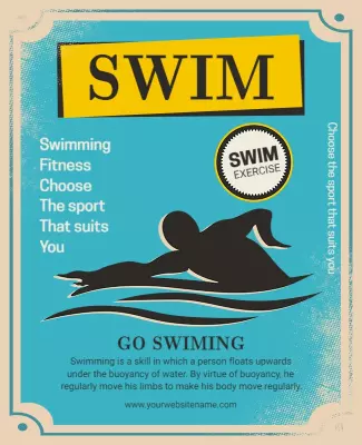 Retro Blue Swimming Fitness Awareness Exercise Poster Template