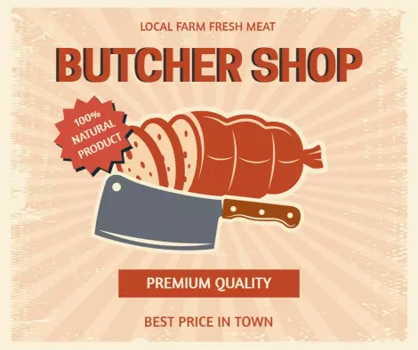 Retro Butcher Shop Premium Quality Meat Products Ad Template