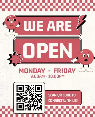 Retro Cartoon Style We Are Open Announcement Flyer Template