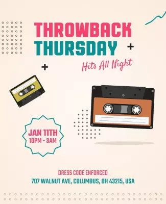 Retro Cassette Tape Throwback Thursday Party Poster Template