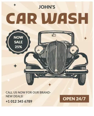 Retro Classic Car Wash Promotional Sale Poster Template