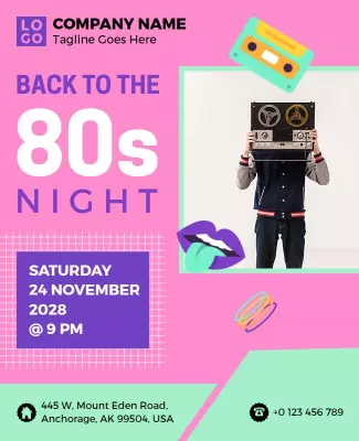 Retro Colorful 80s Night Party Celebration Poster Template