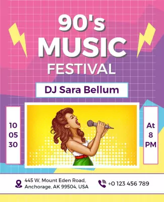 Retro Colorful 90's Music Festival Poster Template