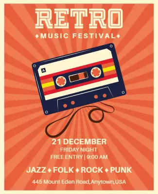 Retro Colorful Music Festival with Cassette Tape Poster Template