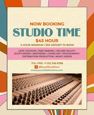 Retro Colorful Studio Time Booking Music Poster Template