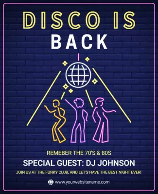 Neon Retro Disco Dance Party Celebration Flyer Template